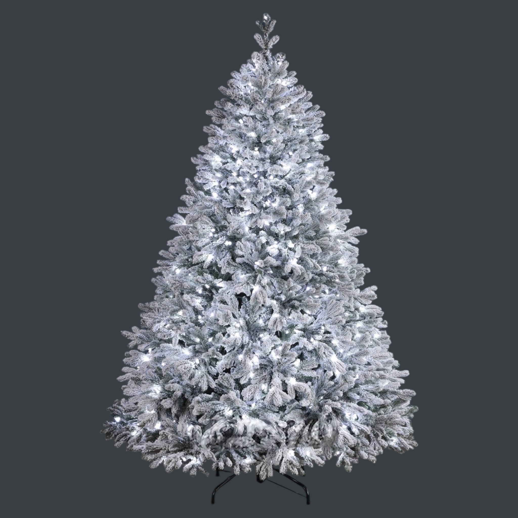 Sapin artificiel avec lumières Hamilton enneigé 228 cm, 750 ampoules blanc froid, FONDU + PVC